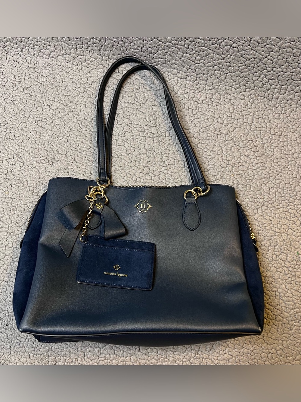 Nanette Lepore Leather Tote Bag Navey Blue Women’s Shoulder Bag Medium